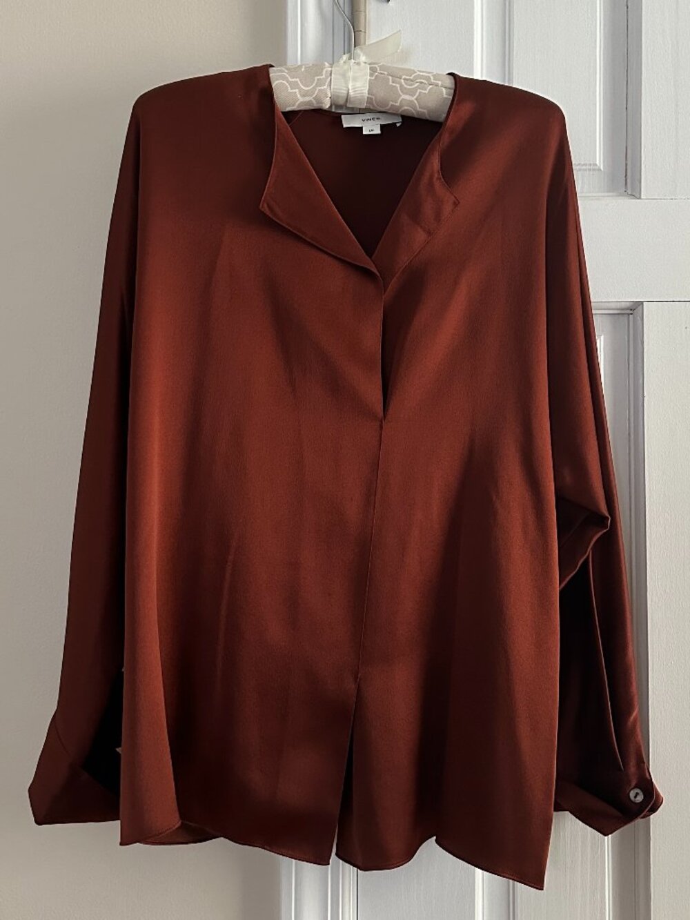 Vince 100% Silk Top with Notch Collar in size L